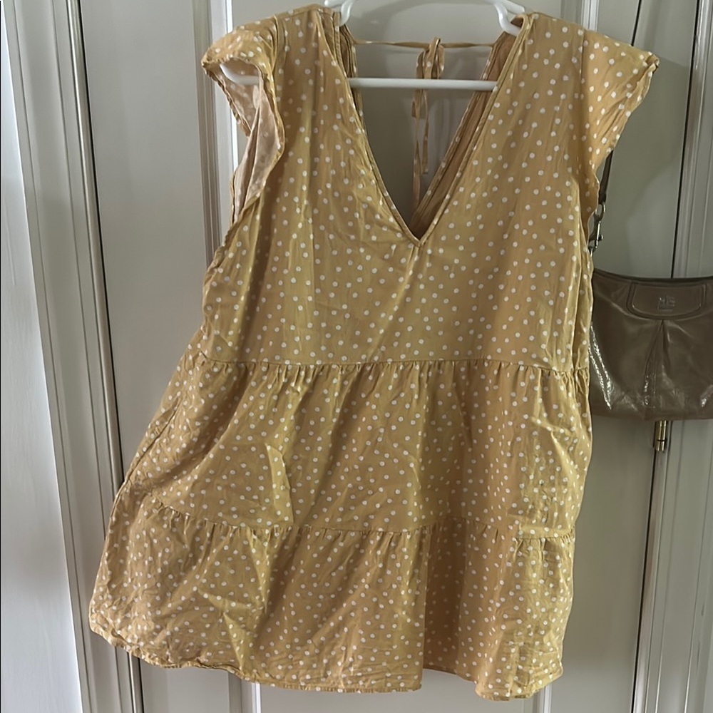 ABERCROMBIE & FITCH Yellow Polka Dot Linen Blend Dress Womens XL - Picture 2 of 8